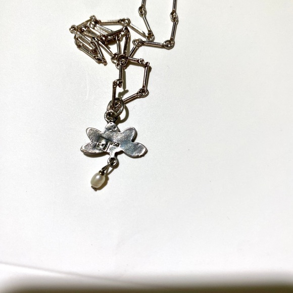 Sterling silver vintage lotus necklace with pearl drop, made in Italy - Picture 2 of 5